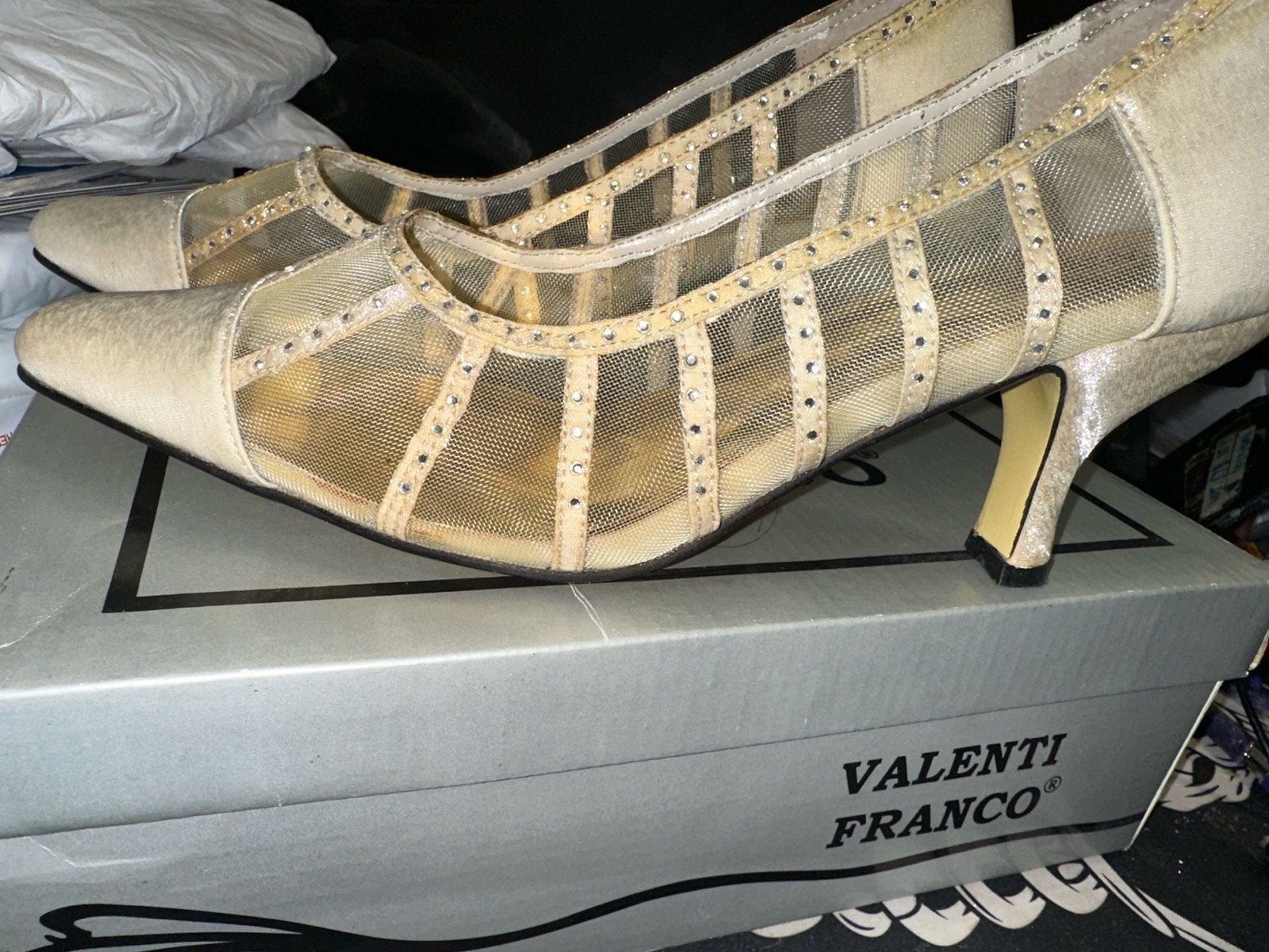 Valenti Franco Sally-3 Champagne Mesh Sequin Heels Size 9M image 3