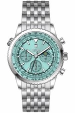 Montres Prestige Mens Watch 43.5mm Stainless Steel Bracelet Lt Blue MPW-0359 NIB