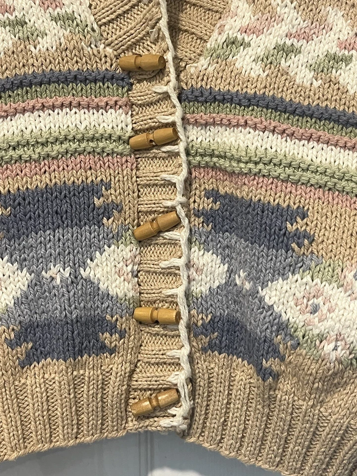 VINTAGE LIZ Sport 80’s HAND KNIT MULTICOLORED CARDIGAN SWEATER Chunky Retro - Image 3 of 4