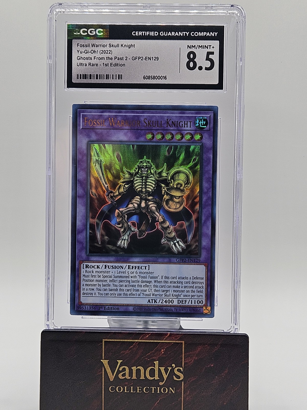 Konami CGC 8.5 Fossil Warrior Skull Knight GFP2-EN129 1st Ed Ultra Rare GHOST