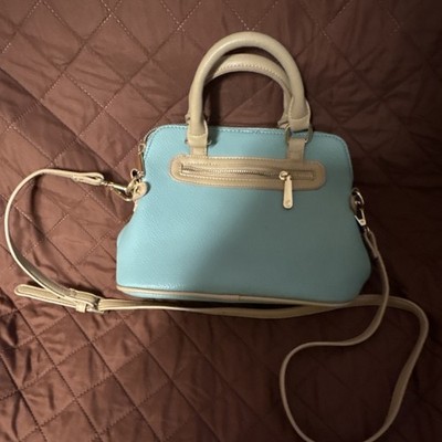 Charming  Charlie   Blue Beige Satchel Zip Top Handle Detachable Strap Pockets