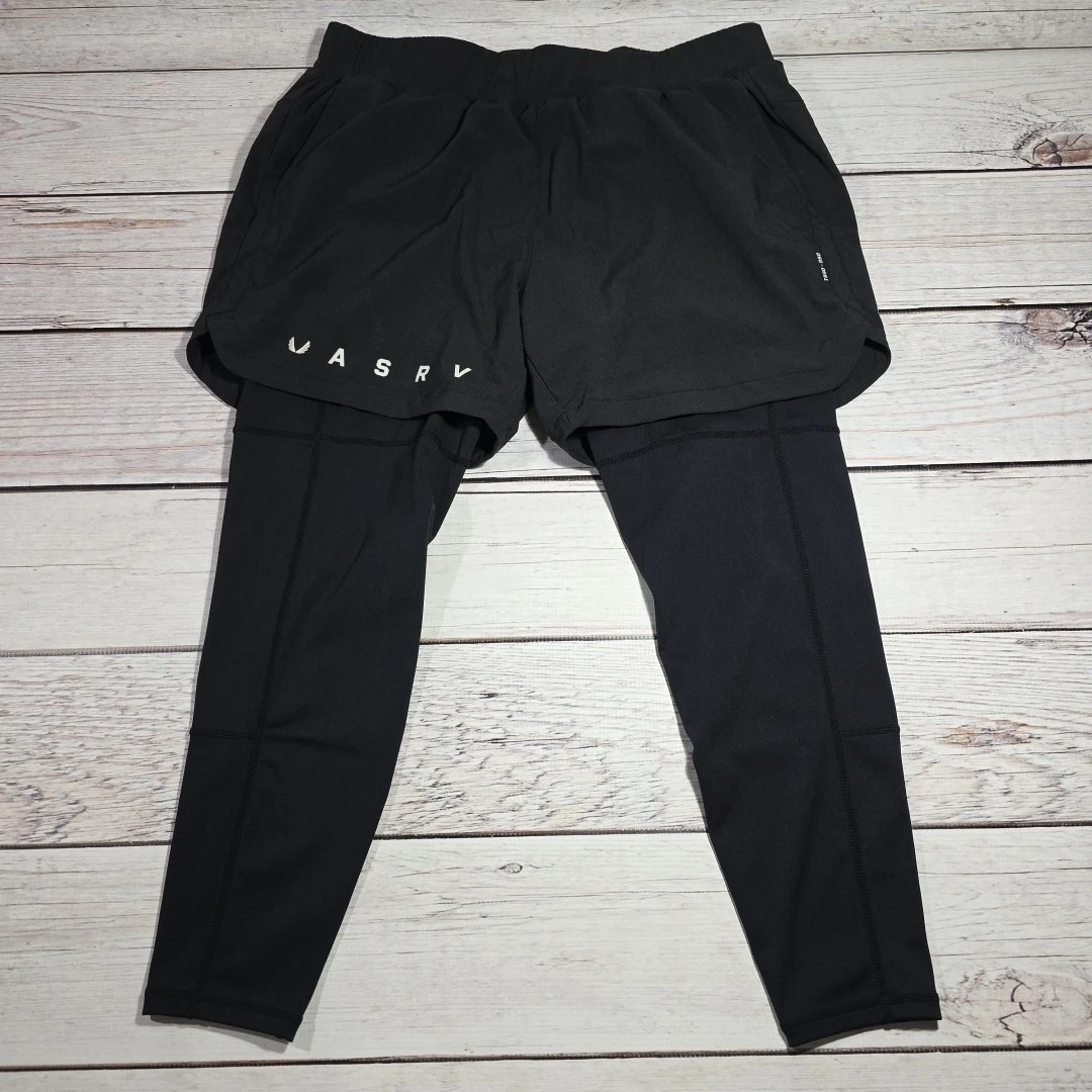 ASRV Train Lite 2-in-1 Legging Shorts Mens Black Technical Sportswear Size Med