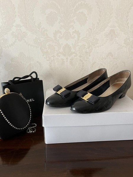 Women Salvatore Ferragamo Heels Black Leather 38 #NSZP