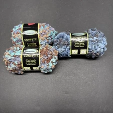 Lot of 3 Joann Sensations Yarn, Confetti Boucle Blue Brown, Discontinued