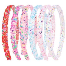 6 Pack Non Slip Plastic Girls Headbands, Cute Star Glitter Clay Beads Hair ...