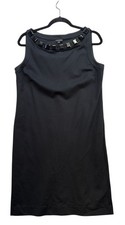 Talbots Black Classic Sheath Dress Embellished Neckline Size 12