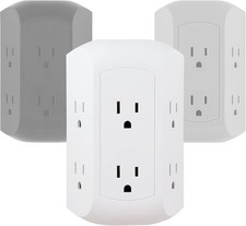 GE Pro 6-Outlet Extender, Surge Protector, Spaced Wall Tap, White