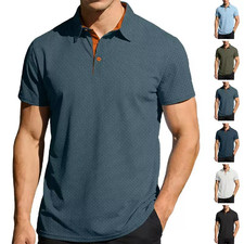 Men Stylish Textured Polo Shirt Short Sleeve Lapel Handsome Casual Golf T-Shirt
