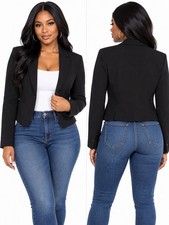 Women  s Black Cropped Blazer Jacket Size Large Long Sleeve