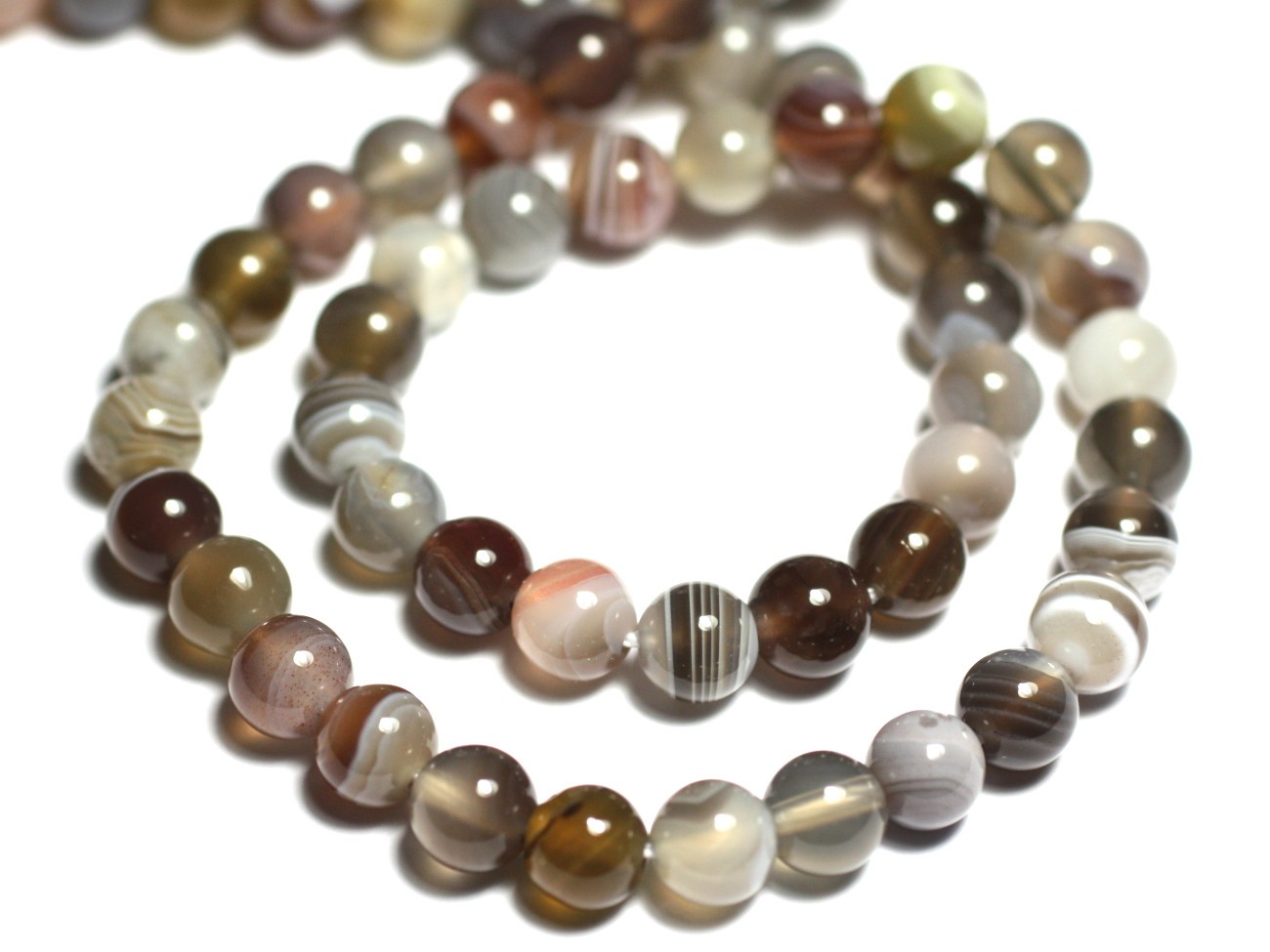 Perles pierre agate Botswana boules 6mm, fil 39cm marron et beige pour vos ateliers DIY créatifs