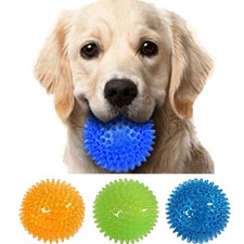 Pet Squeaky Ball Toy Dog Cat Chew TPR Tooth Cleaning Training Thorn Ball