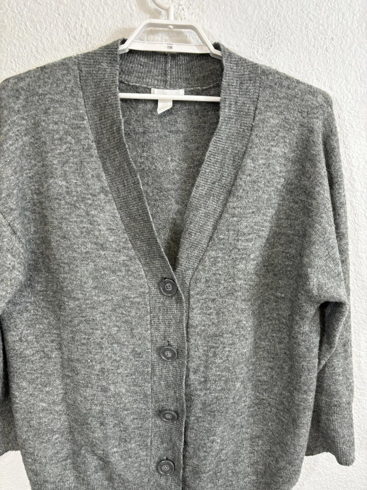 H&M Cardigan Sweater Womens Medium Gray Button Front Oversized Grandpa Knit - Image 2 of 4