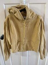 Nike Women s M Cropped Beige Fleece Pullover Hoodie Long Sleeve Pockets EUC