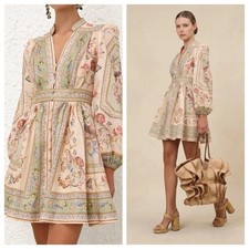 Zimmermann Roselight Plunge Mini Dress in Sage Tapestry Floral AU3 US10 NWT