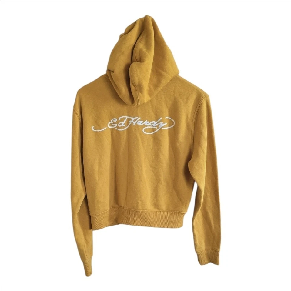 Sudadera corta Ed Hardy para mujer color amarillo caléndula dragón colorido. Talla mediana Foto 4 de 4