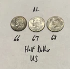 Lot Of 3 Kennedy Half Dollars 40% Silver 1966 67 68 Used Circulated (AL)