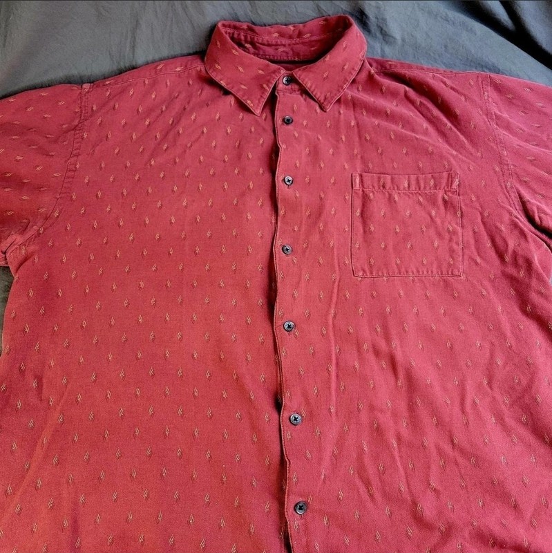 Vintage Toscano Men's Light Red Silk Button-Up Shirt - Size XL