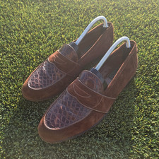 Gucci Men's Brown Suede Croc Embossed Slip-On Dress Loafers US 9 EU 42