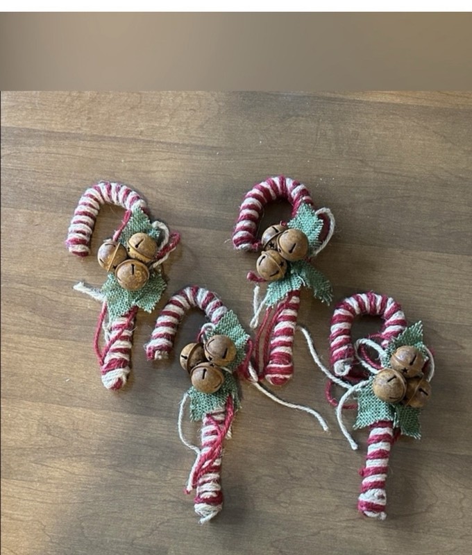 Festive Twine Candy Cane Ornaments With Bells