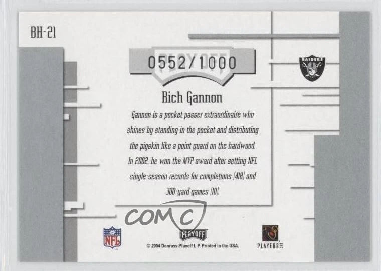 2004 Playoff Absolute Memorabilia Boss Hoggs /1000 Rich Gannon #BH-21 - Image 2 of 2