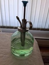Vintage Green Glass Plant Mister Spritzer Spray Glass Bottle, 6.5" Tall