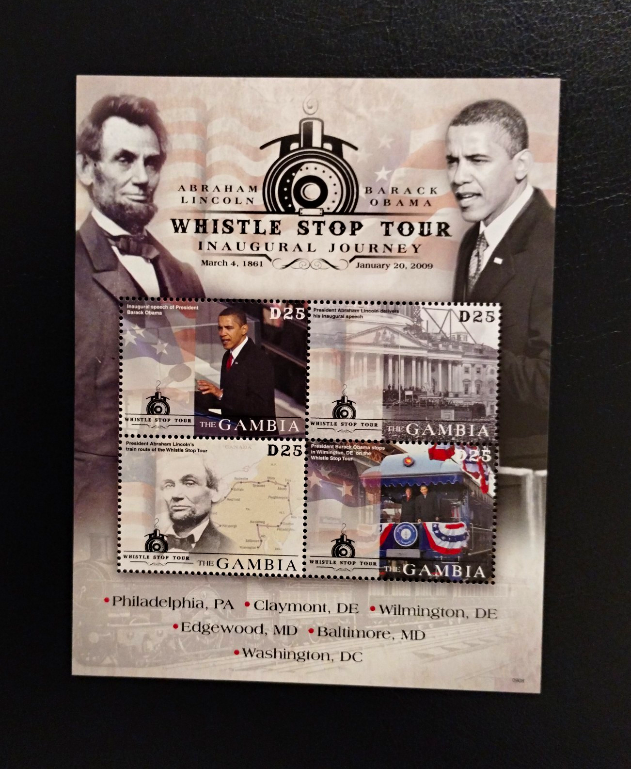 Gambia D25 Multicolor Souvenir Sheet Whistle Stop Tour Inaugural Journey