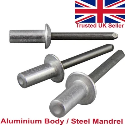 3.2mm 4mm 4.8mm SEALED POP RIVETS CLOSED END ALUMINIUM DOME HEAD STEEL MANDREL - Image 1 of 4