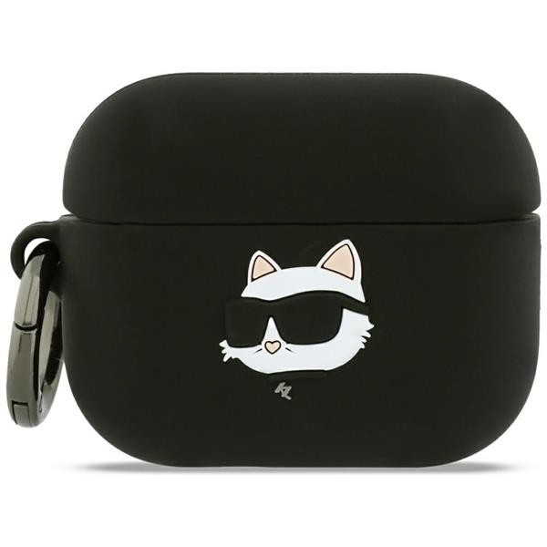 Case For AirPods Pro 3 Karl Lagerfeld Silicone Black Logo Cat 3D