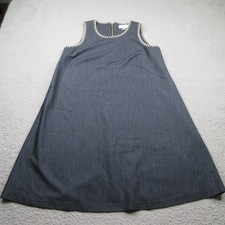 Calvin Klein Trapeze Denim Dress Women's 8 Blue Embroidered Sleeveless Zip Shift