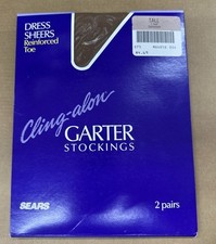 Cling-alon Garter Stockings Sears 2 Pairs Plus Tall Sandstone Color Hosiery Vtg