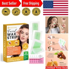 Effortless Hair Removal: 50 Facial Wax Strips Infused with Shea Butter & Wipes