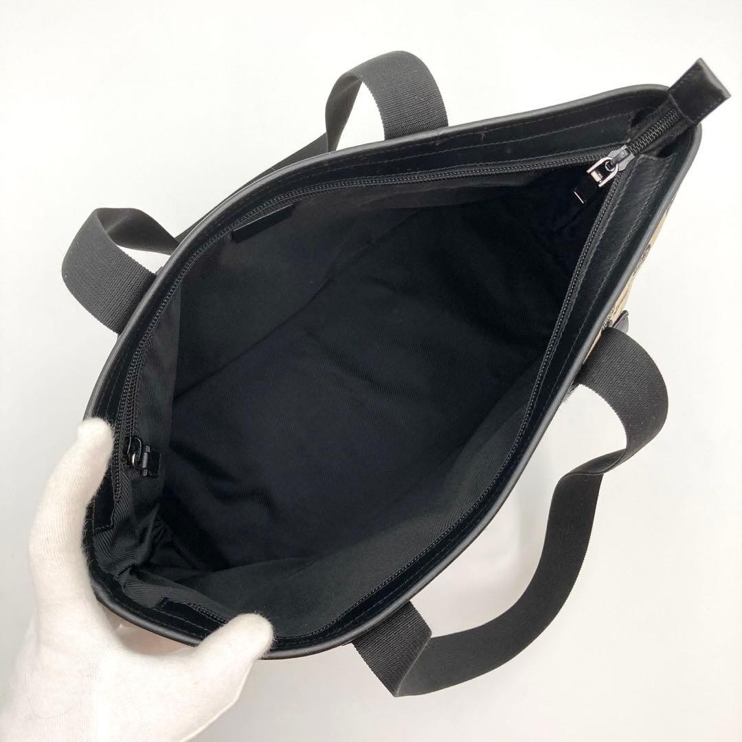 GUCCI GG Canvas Leather Tote Bag Beige Black Large Authentic Women's thumbnail 8