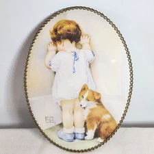 Vintage Bessie Pease Cutmann Flue Cover Metal Oval Framed Prints - Time Out Dog