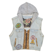 CHEWAN Womens Denim Gilet Blue Hooded M