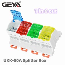 UKK-80A Din Rail Distribution Box Terminal Block 1 In 6 Out Wire Connector