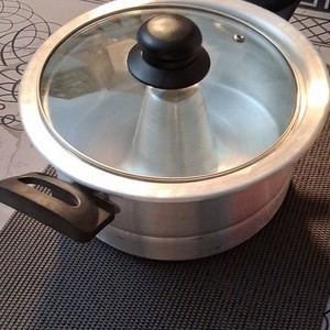 Aluminum Steamer Pot w/ Glass Lid & Steamer Insert, 0.5 qt, Silver/Black
