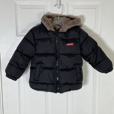 Winter Puffer Coat Fleece Padded Jacket Hooded Bear Ears Toddler Boys Size 3-4 T