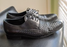 Golce Gabbana men black solid leather woven oxfords shoes US Sz 7, EUR 39 Italy