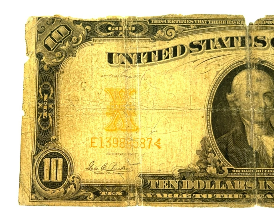 Series of 1907 $10 U.S. Gold Certificate Good+ Condition FR #1172 - Image 4 of 4