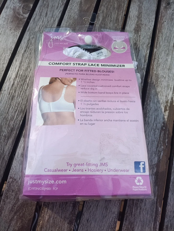 Just My Size Bra 42DD White Minimizes Bustline Wirefree New - Image 4 of 4