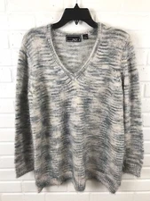 262.5 Women's Size L Multicolor Soft Fuzzy V-Neck Pullover Sweater Top 