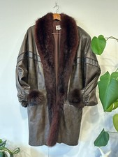 VITALY LEATHER FAUX FUR COAT WOMEN'S LG, USA MADE EXCELLNT CONDITN VTG OVERSIZED