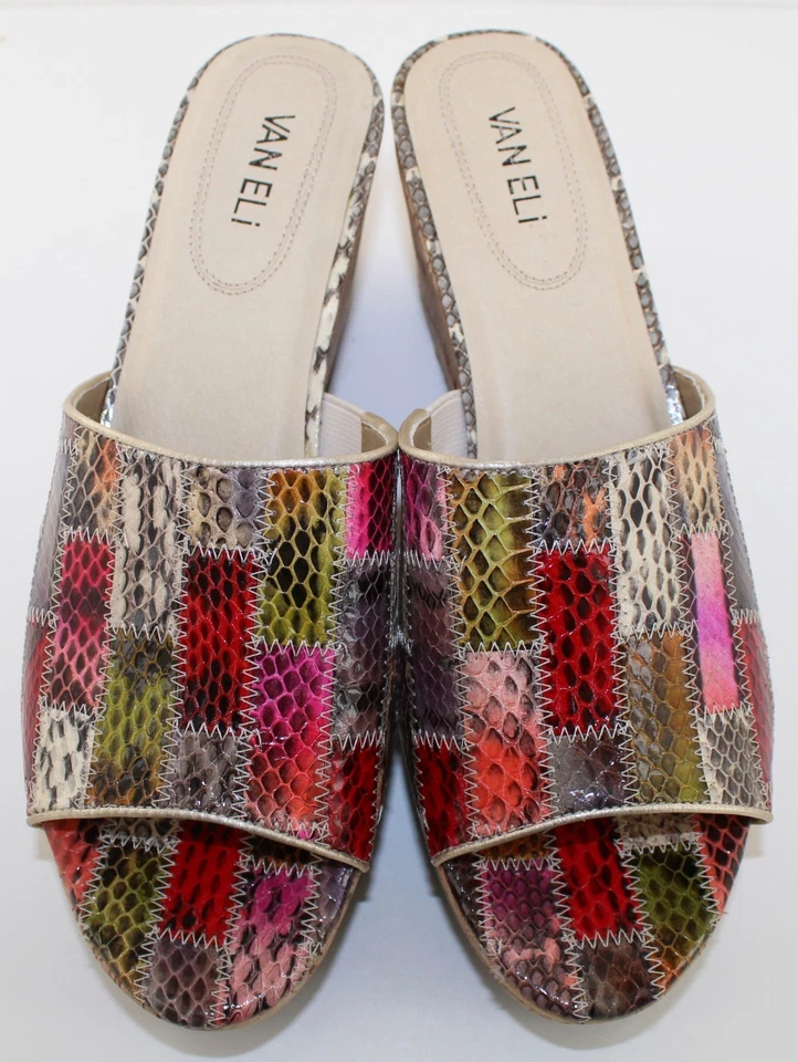 Sandalia Van Eli Roelle Mujer Multicolor Cuero Punta Abierta Tacón Deslizante Talla 10 NUEVA Foto 2 de 4