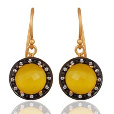 Yellow Moonstone White Zircon 925 Sterling Silver Earrings Gemstone Jewelry