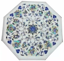 12" Marble Side Table Top Pietra Dura Inlay Marquetry Handmade Home Decor Hotels