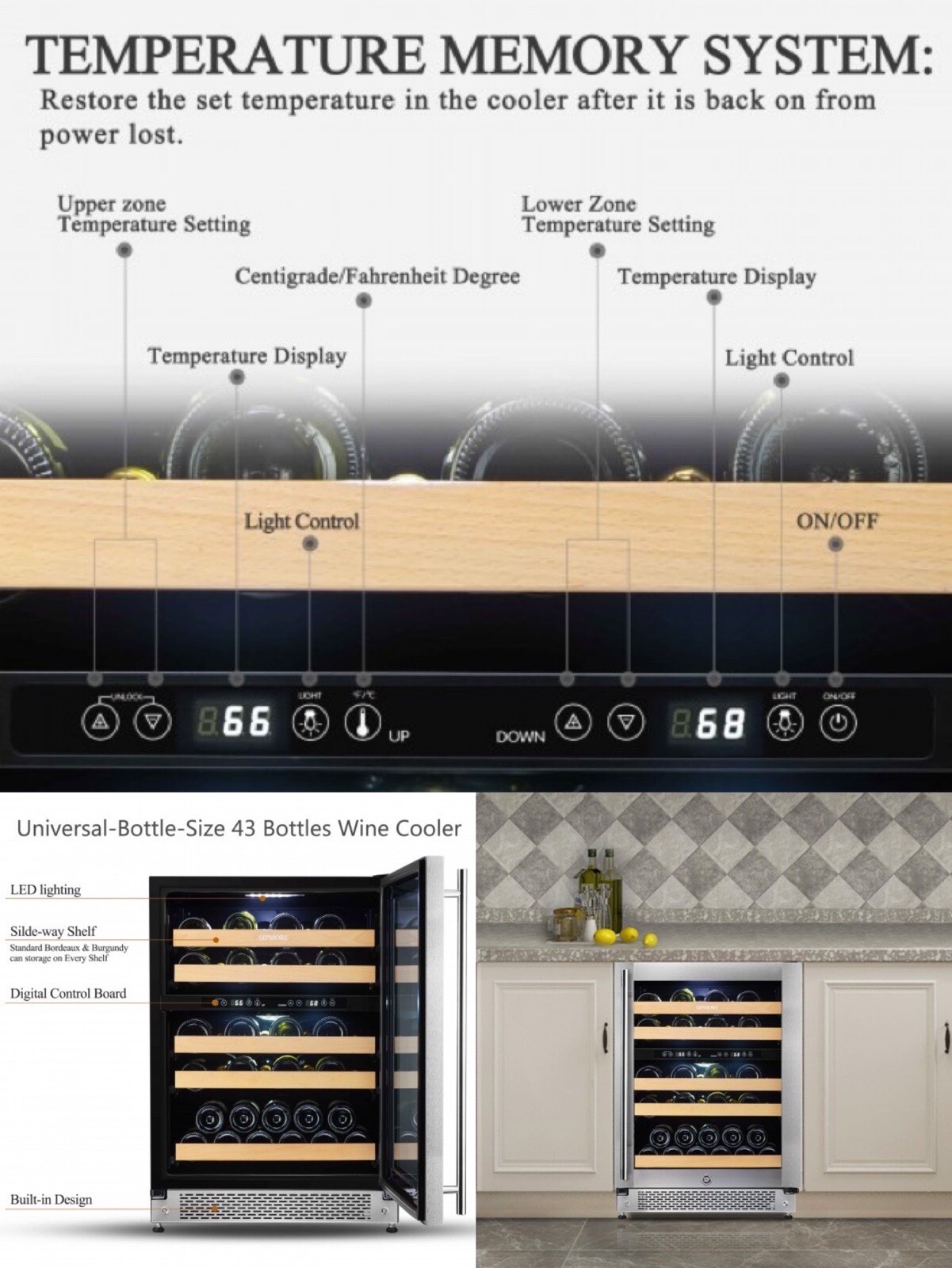 Large 59.5cmX57.2cm X87.5cm 43 bottles Dualzone wine
