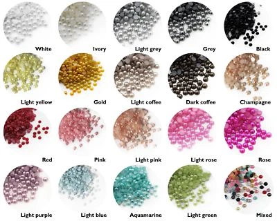 1000 High Quality Flat Back Half Round Pearls Nail Art Craft Face Embellishment