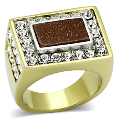 Anillo Color Oro Para Hombres y Ninos de Acero Inoxidable Piedra Cafe
