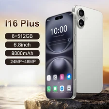 I16 Plus Smartphone Android Factory Unlocked 6.8" HD 8+512GB 8000mAh Dual SIM