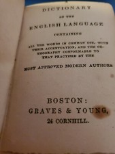 Antique Dictionary Of The English Language By Graves And Young, Boston Mid-1800s